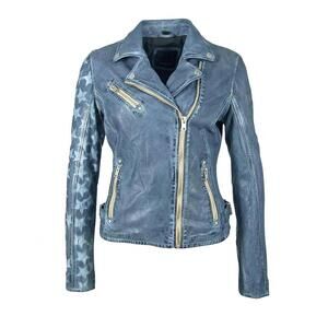 NEW MAURITIUS women's sofia star rf leather jacket in sky blue
